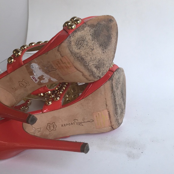 Report Signature Masonic2 Orange Studded Strappy Platform Heels 7.5M - Picture 8 of 11